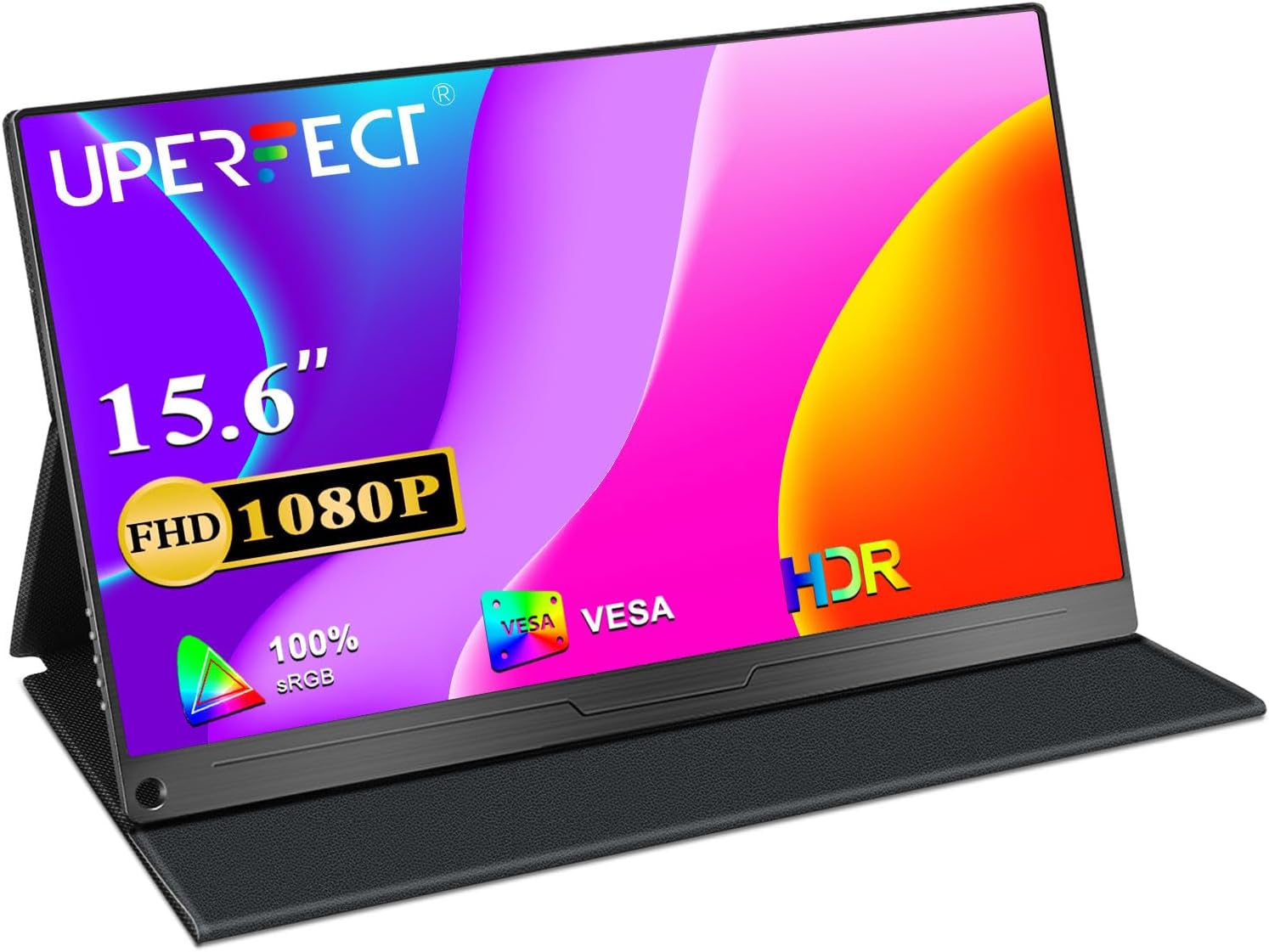 Portable Monitor, 15.6" IPS HDR 1920X1080 FHD Eye Care Screen USB C Gaming Monitor, Dual Speaker Computer Display HDMI Type-C VESA for Laptop PC MAC Phone w/Smart Case