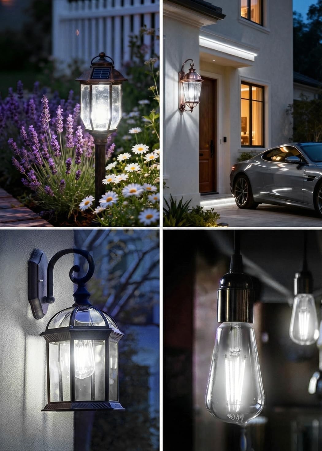 Dusk to Dawn Light Bulbs, 6W Equivalent 60W, Cool White 5000K, E26 Base, Light Sensing, ST58 Vintage Style, 600LM, Outdoor Edison Bulbs, Automatic Light Bulbs for Porch Patio Garage, 4 Pack