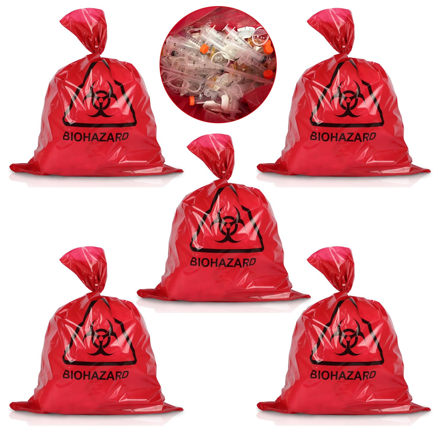 TorSor 5 Pack Biohazard Bags Medical Action Infectious Waste Bag Red Thick Autoclavable Polypropylene Puncture Resistant Heavy Duty 24''x32 inch 20 Gallon Big Capacity Disposable Specimen Carrier-image-1