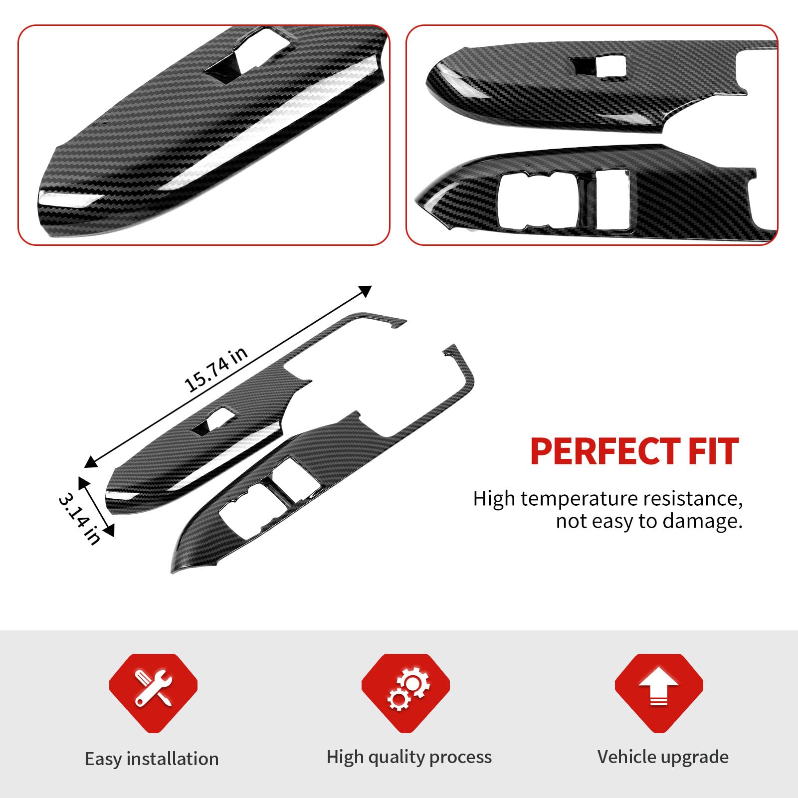 Jimen Ajuste para Ford Mustang 2015-2024, 2 piezas de cubierta de panel de interruptor de elevación de ventana de coche (fibra de carbono)