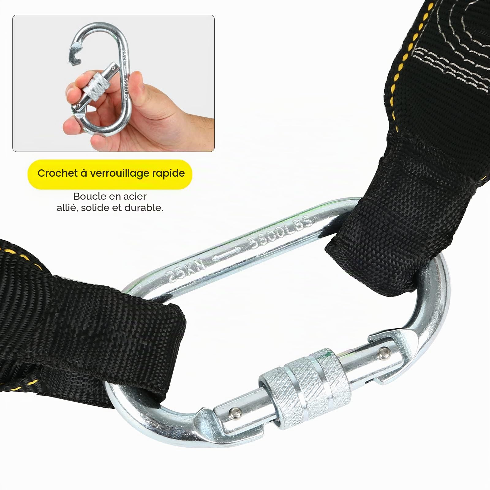 Sangle de récupération professionnelle avec mousqueton à vis - Protection contre les chutes - Jusqu'à 100 kg