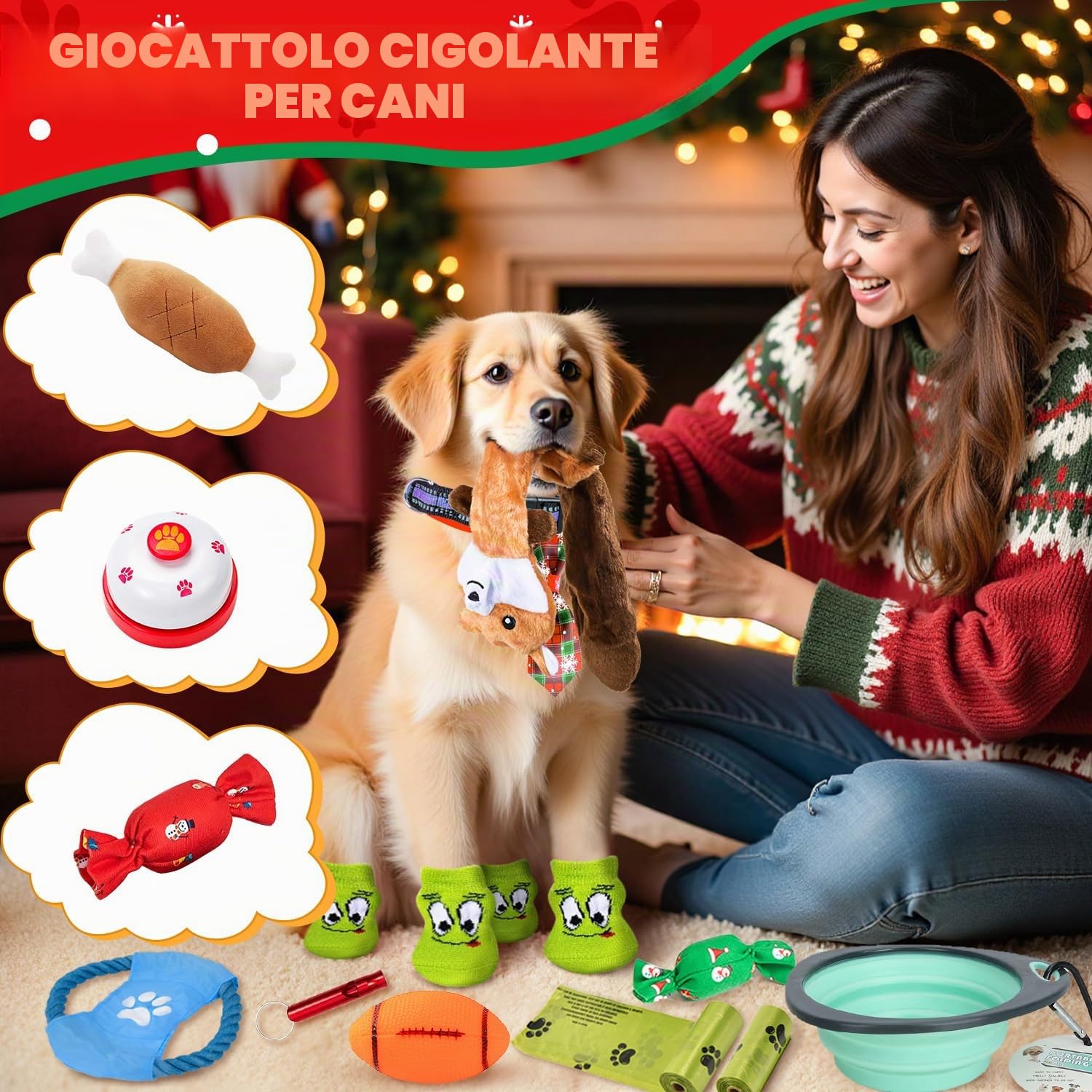 iZoeL Calendario Avvento Cani Calendario Avvento per Cani Regalo Natale 2025 Giochi per Cani, Giocattoli Interazione per Cani Indoor Outdoor - Frisbee Guinzaglio Corda Palla