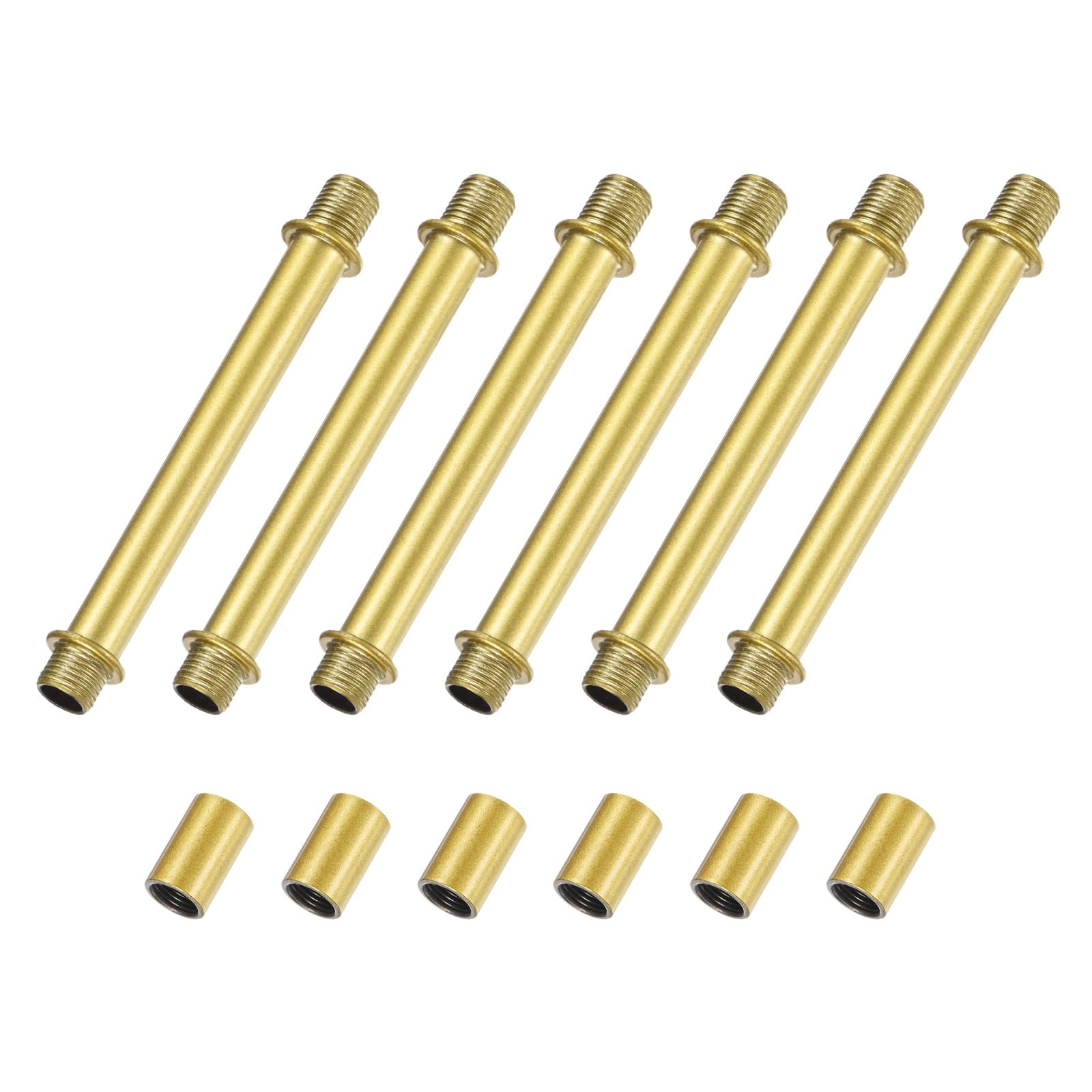 M METERXITY 6-Set Straight Pipe Lamp Stem Kit, 100mm(3.94") Long M10 Double End Thread Rod W/Coupling Sleeve Nuts for Table Lamps/Chandeliers, Light Fixture Replacement Parts [Gold Tone]