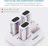 Vista 6 de Tenergy TN136 Cargador inteligente de 4 bahías 9V con 4 piezas Tenergy Premium 9V NiMH baterías recargables