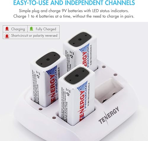 Miniatura 6 de Tenergy TN136 Cargador inteligente de 4 bahías 9V con 4 piezas Tenergy Premium 9V NiMH baterías recargables