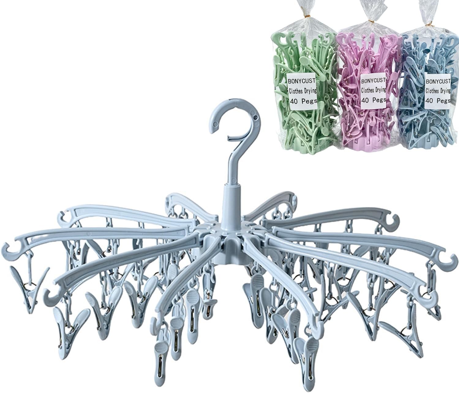 Clothes Sock Drying Hanger with 40 Clips,Foldable Hanging Rack