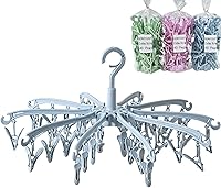 Vista 13 de Estante de Secado Plegable con 24 Clips para Secar Calcetines, Lencería, Ropa de Bebé, Toallas, Estante Giratoria para Secar Calcetines