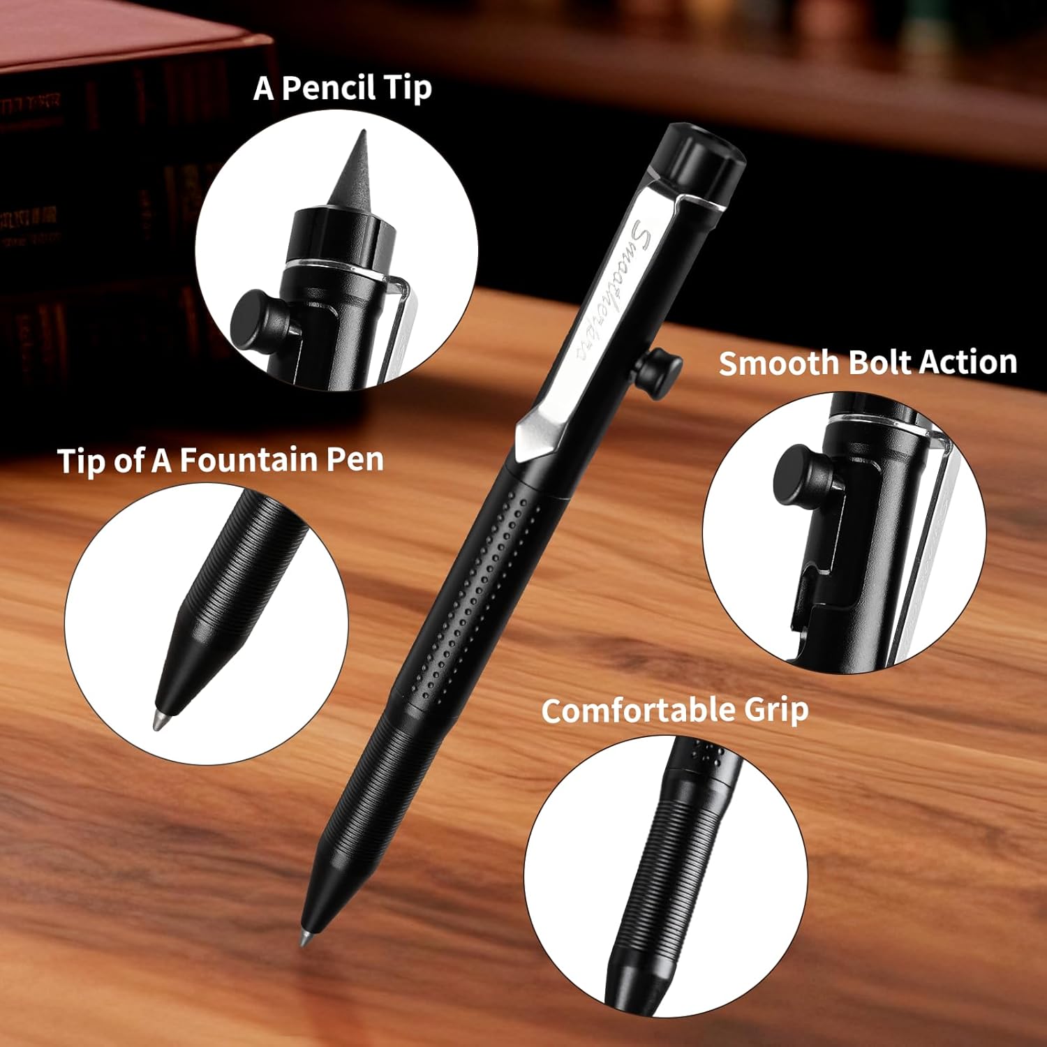 SMOOTHERPRO Bolt Action Pen, Ballpoint and Pencil in One with Graphite Alloy Tip, Retractable Twist Design, Compatible with Parker Refill, for Office Sketching Journaling Orange(APG04)