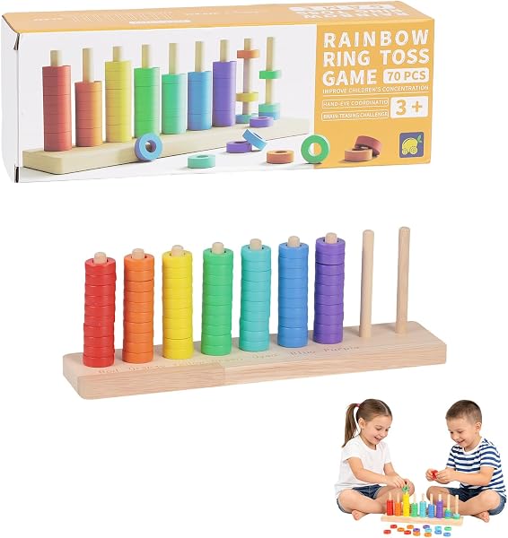 Farb Stapel Challenge Spiel - Montessori Farbstapel und Sortierspielzeug, Color Stack Regenbogen Holzspiel, Sinnliche Spielzeug zum Farbvergleich für Jungen und Mädchen, für Spielzeug ab 3 Jahre