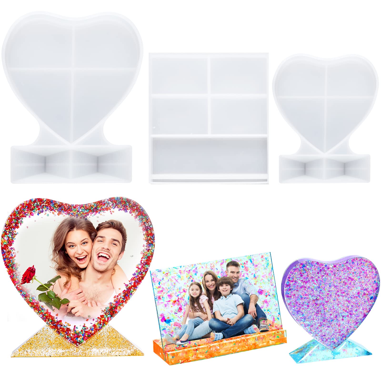 3 Pieces Resin Photo Frame Molds Heart Rectangle Shape Silicone Picture Mold for Casting, DIY Personalized Epoxy Photo Frame Shape for Crafts Table Home Decoration-image-14