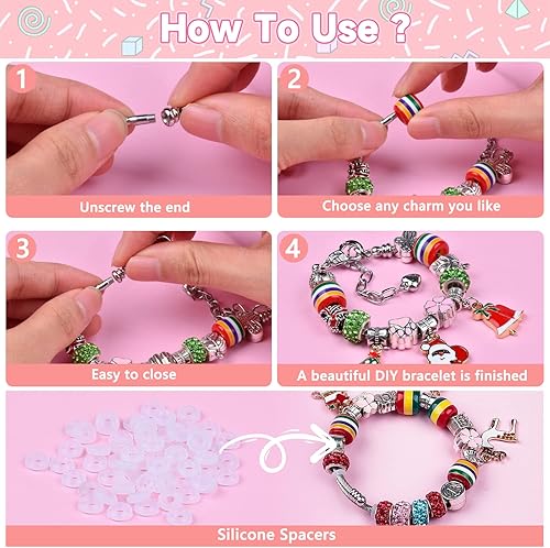 Miniatura 6 de Anicco Kit de fabricación de pulseras para niñas, kit de fabricación de pulseras de 202 piezas con cuentas, y collar para regalos de manualidades