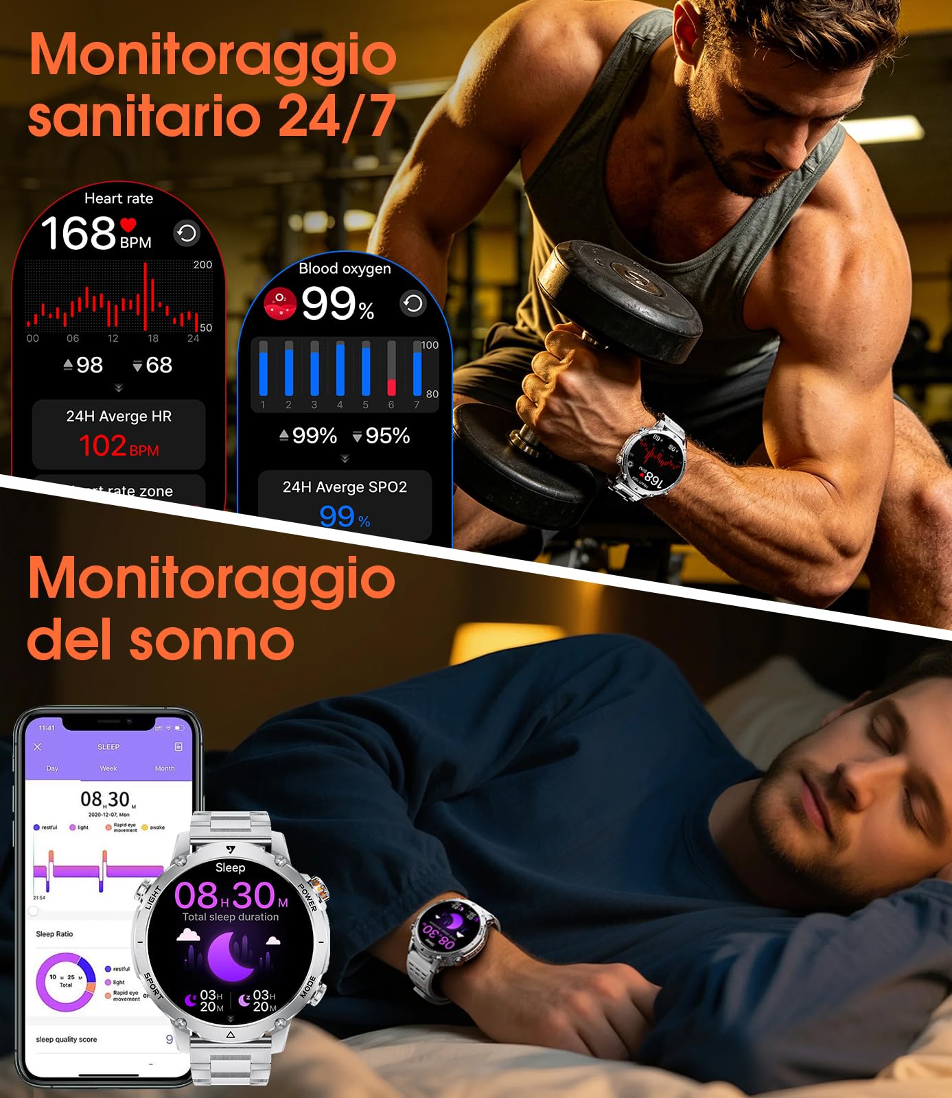 LIGE Smartwatch Uomo 1400mAh Batteria Lunga,1.7" Smart Watch Militare con Torcia LED,Chiamata Bluetooth,120+ Sport,5ATM Impermeabile,Frequenza Cardiaca,Android iOS,2 Caricabatterie, EF26-D
