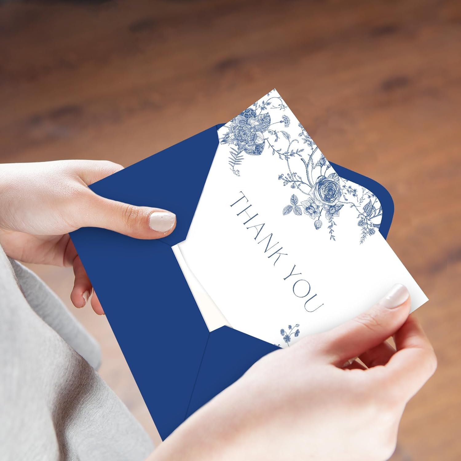 24 Pack Blue Floral Thank You Cards Bulk Chinoiserie Flower Note Cards with Envelopes Stickers Spring Greeting Blank Cards for Wedding Bridal Shower - Image 7