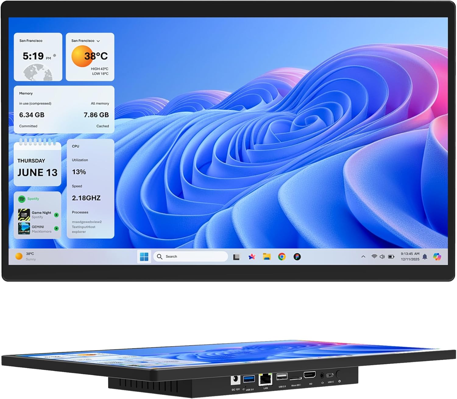 21.5" All in One Tablet Panel PC Win11 Pro, N100 Fanless Industrial Touchscreen Monitor Computer, 8GB RAM 128GB ROM, 1920 * 1080 IPS, USB3.2 * 2, USB2.0 * 2, LAN*2, HDMI2.0, Type-C3.1