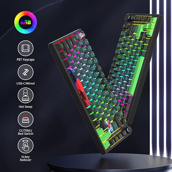 SOLIDEE Verkabelte Mechanische Gaming Tastatur 75%,hot-swap-fähige Mechanische Tastatur Gasket,RGB Hintergrundbeleuchtung,QWERTY 82 Tasten TKL Gaming Tastatur,NKRO Tastatur mit Drehknopf(82 Soundwave) - 4