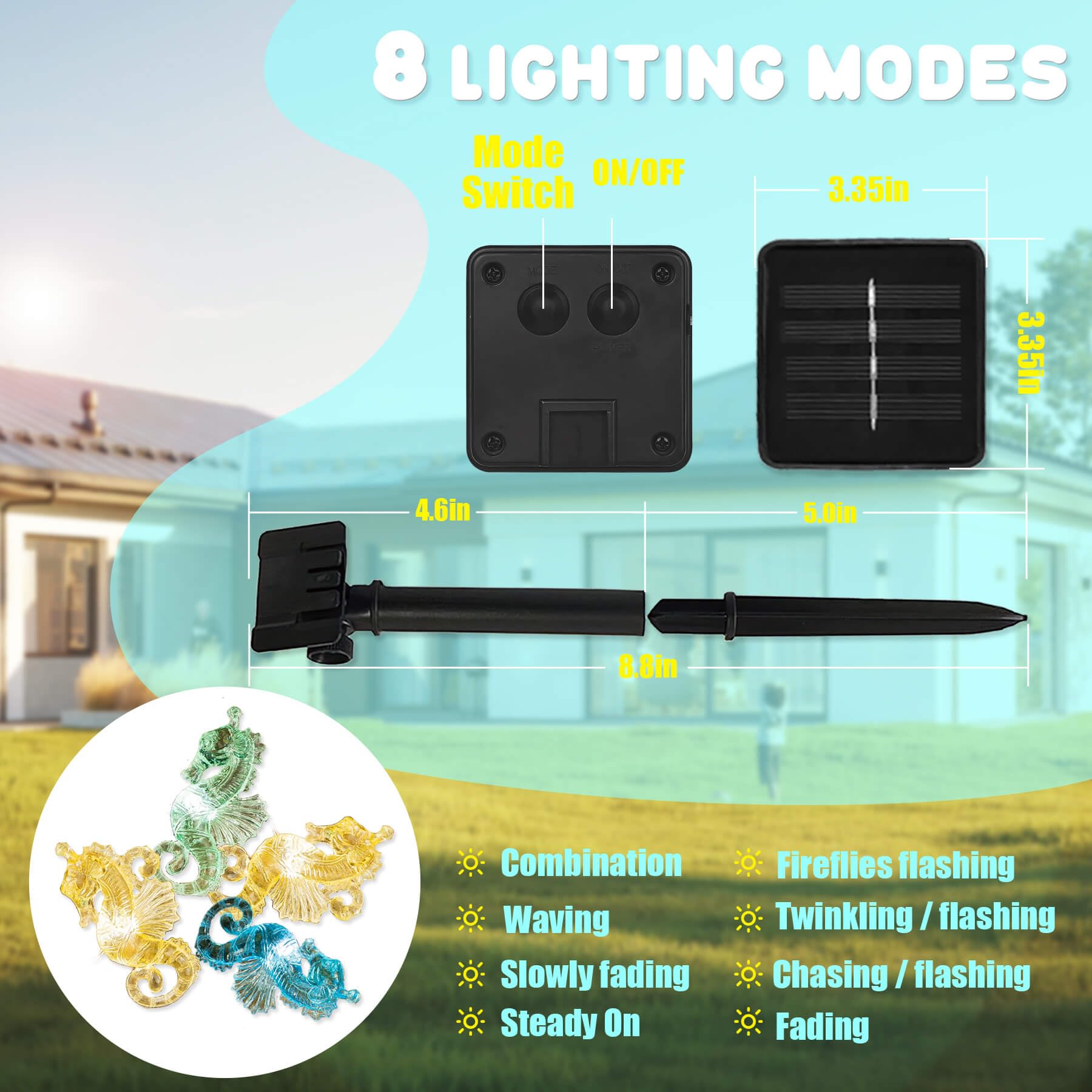 Luci solari a forma di cavalluccio marino decorativo per esterni luce solare per esterni decorazione da giardino impermeabile oceano nautico vita marina oceano balcone patio luci 40 LED 4,3 m cortile