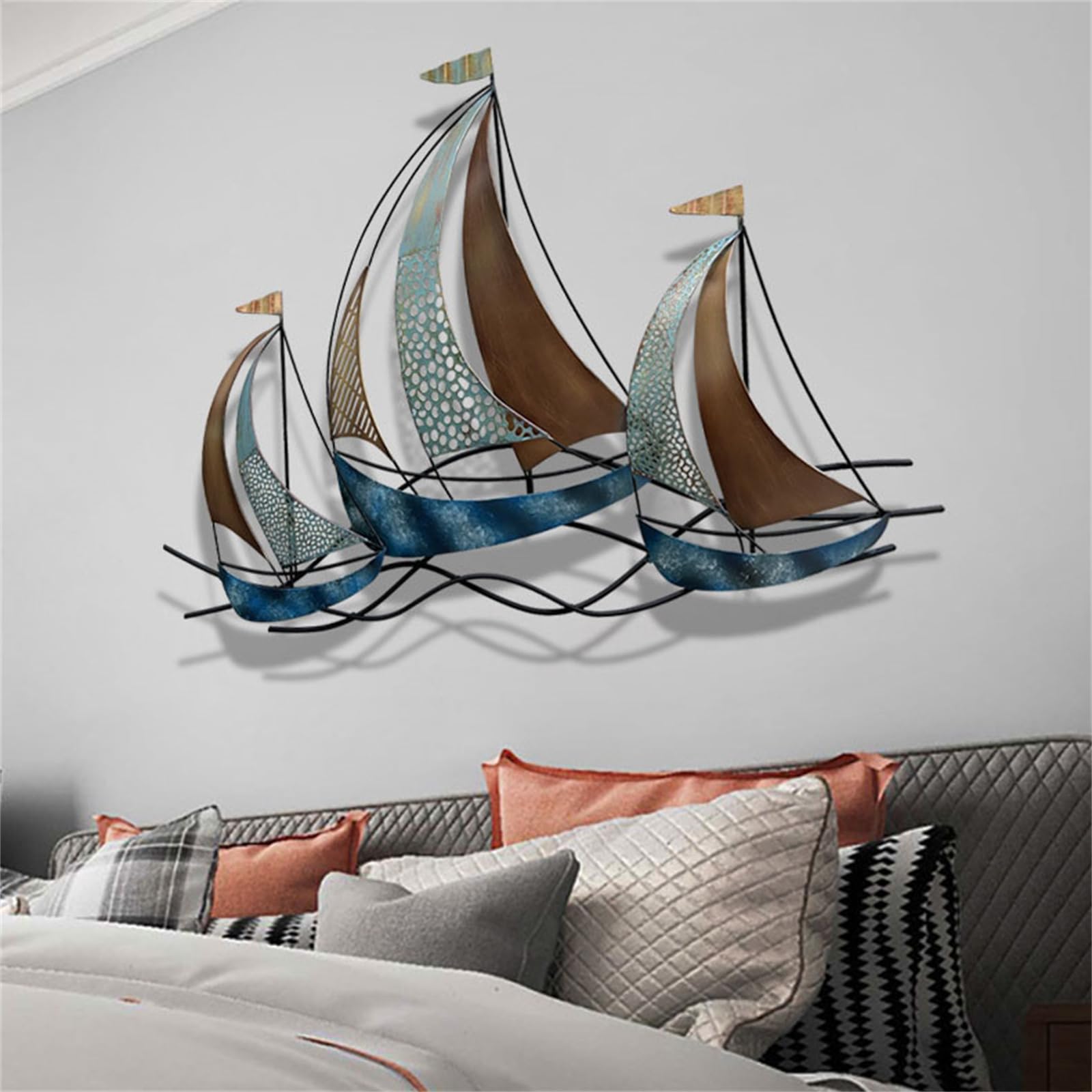 Decorazione da parete in metallo, decorazione da parete a tema costiero 3D, sculture creative da parete per la decorazione della casa, soggiorno e camera da letto ornamento da appendere