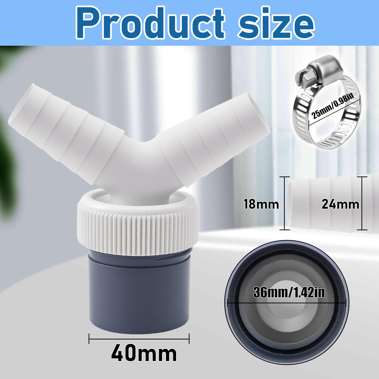 2 adattatori per scarico della lavatrice, doppio connettore, tubo 40 mm e ingresso 18-23 mm, con 2 fascette stringitubo, per lavatrice e lavastoviglie asciugatrice