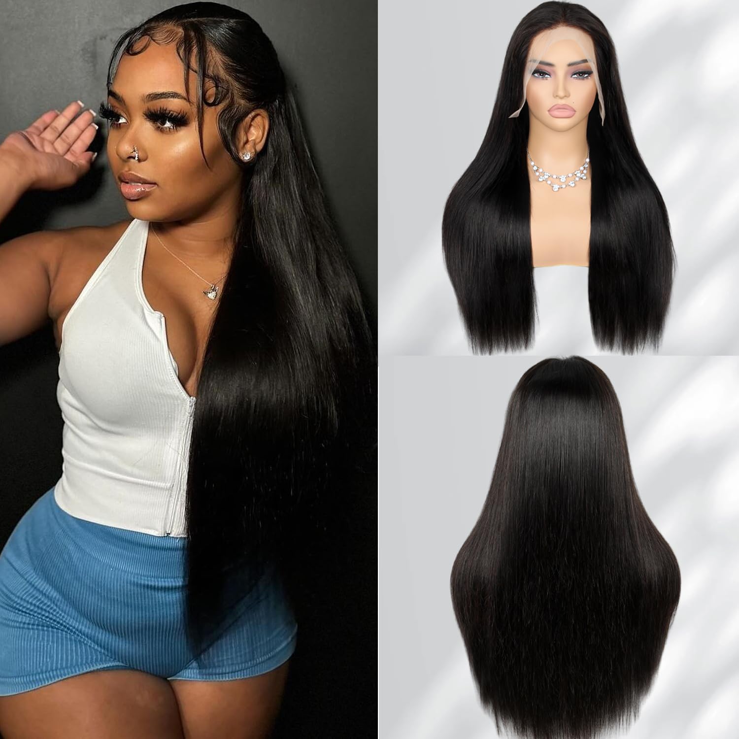 MOONBAY 250 Density Glueless Straight Lace Front Wigs Human Hair With Bleached Knots 22 inch 13x4 HD Lace Full Frontal Straight Wigs for Women Human