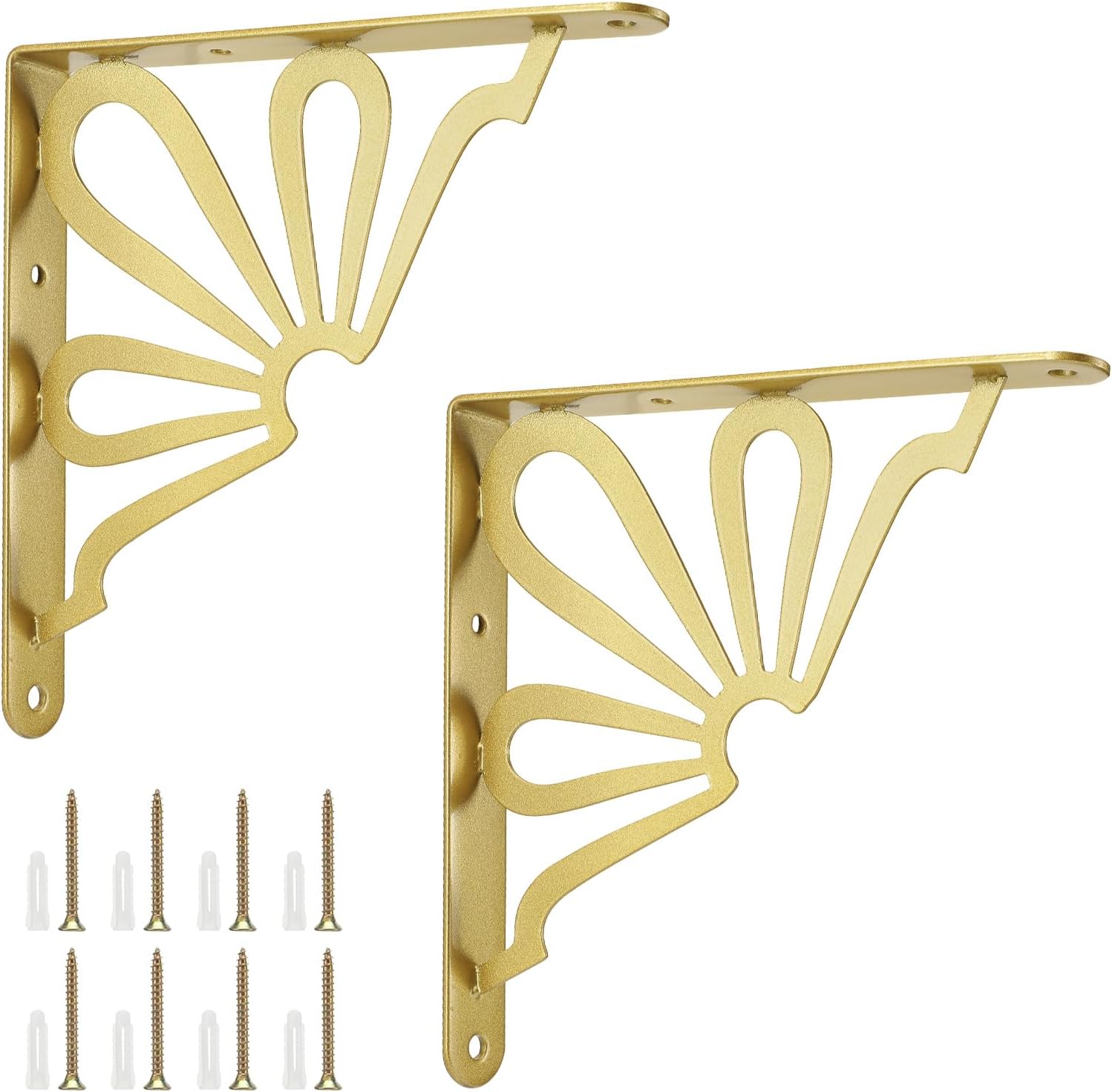 Lounsweer 2 Pcs 8inch Decorative Shelf Bracket Shelf Brackets Heavy Duty Modern Iron Metal Kitchen Floating Rack for DIY Open Shelving Wall Mounted(Sun)