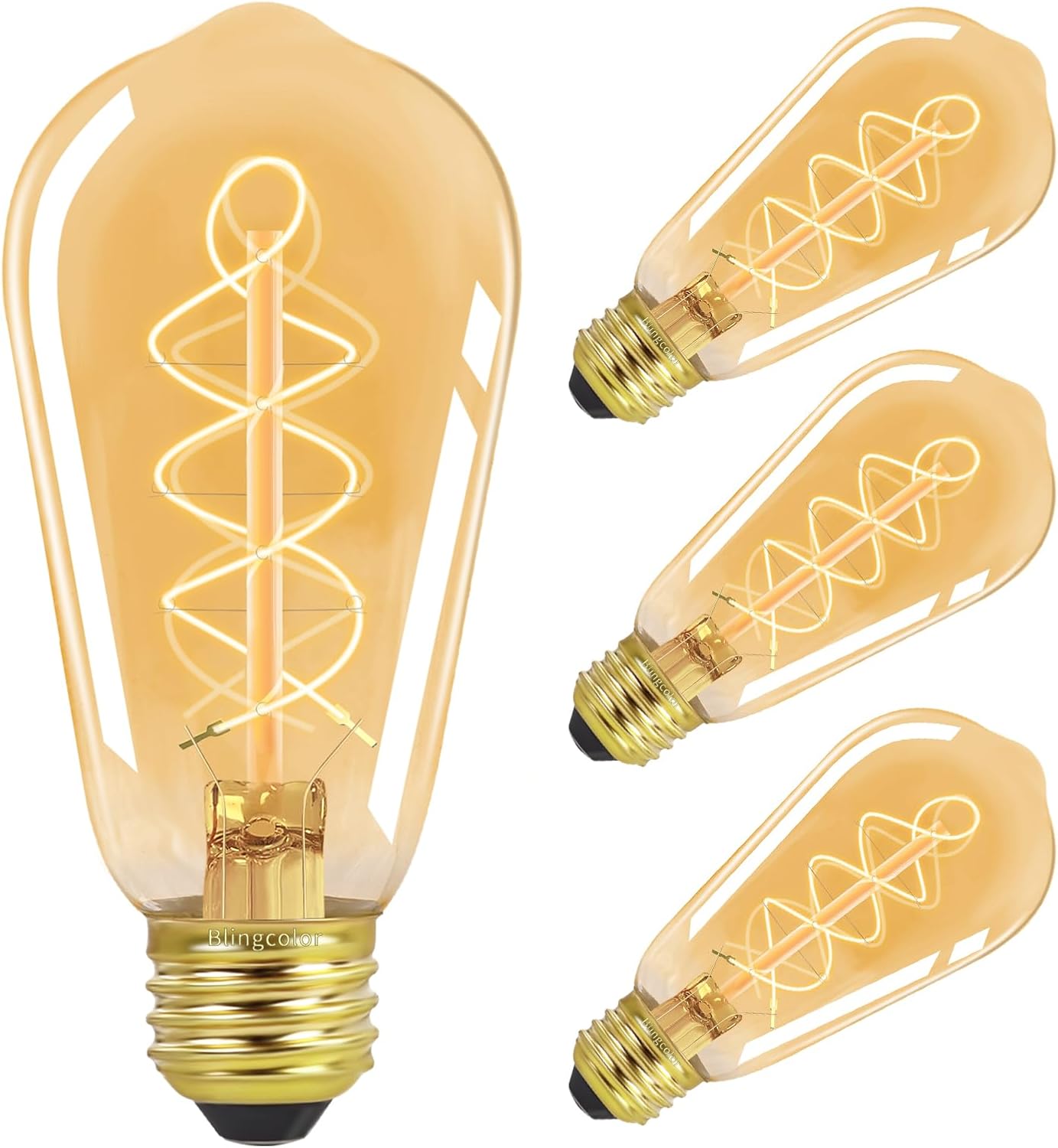 BLINGCOLOR E26 LED Vintage Edison Light Bulbs 60W Equivalent, Dimmable E26 6W LED Edison Bulb 2200K Amber Warm Light, ST58 Antique Decorative Light Bulbs for Pendant Lights Fixture, CRI90+, 4 Pack