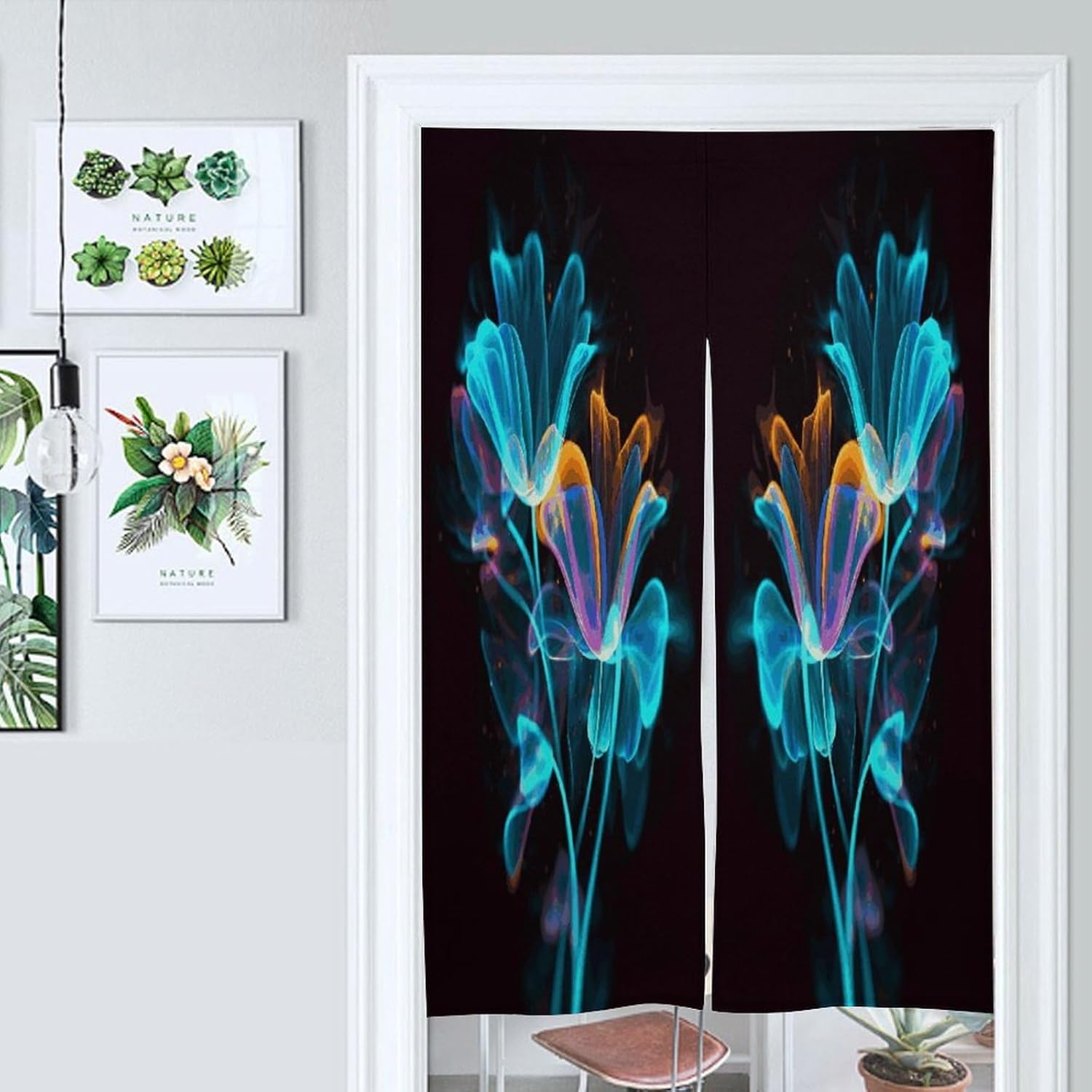 Neon Flowers Door Curtain Printed Doorway Noren Japanese Style Doorway Room Divider Curtains for Privacy Partition Divider Kitchen Home Decorations Wall Hanging