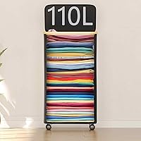 Vista 3 de SUOCO Cesta de lavandería con ruedas 100L, canasta de ropa con tapa y asas de bambú, cesta plegable para la ropa sucia para dormitorio, baño, Negro