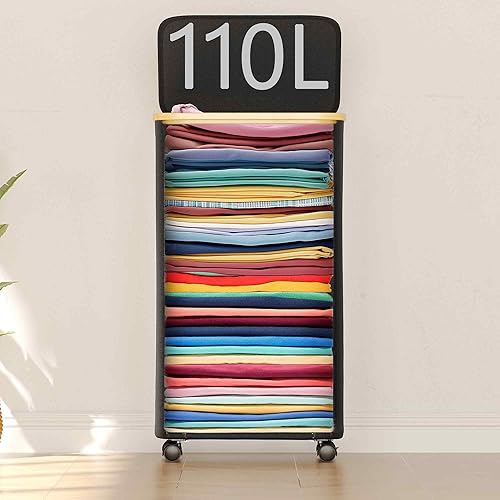 Miniatura 8 de SUOCO Cesta de lavandería con tapa, cesta de ropa de 29 galones (110 litros) con asas de bambú, cesta grande plegable para la ropa sucia para