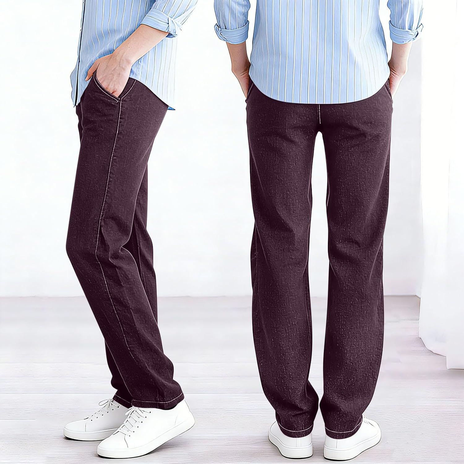 Wide Leg Pants for Women Trendy Dressy High Waisted Business Casual Work Pants Fake Jean Trousers with Pockets