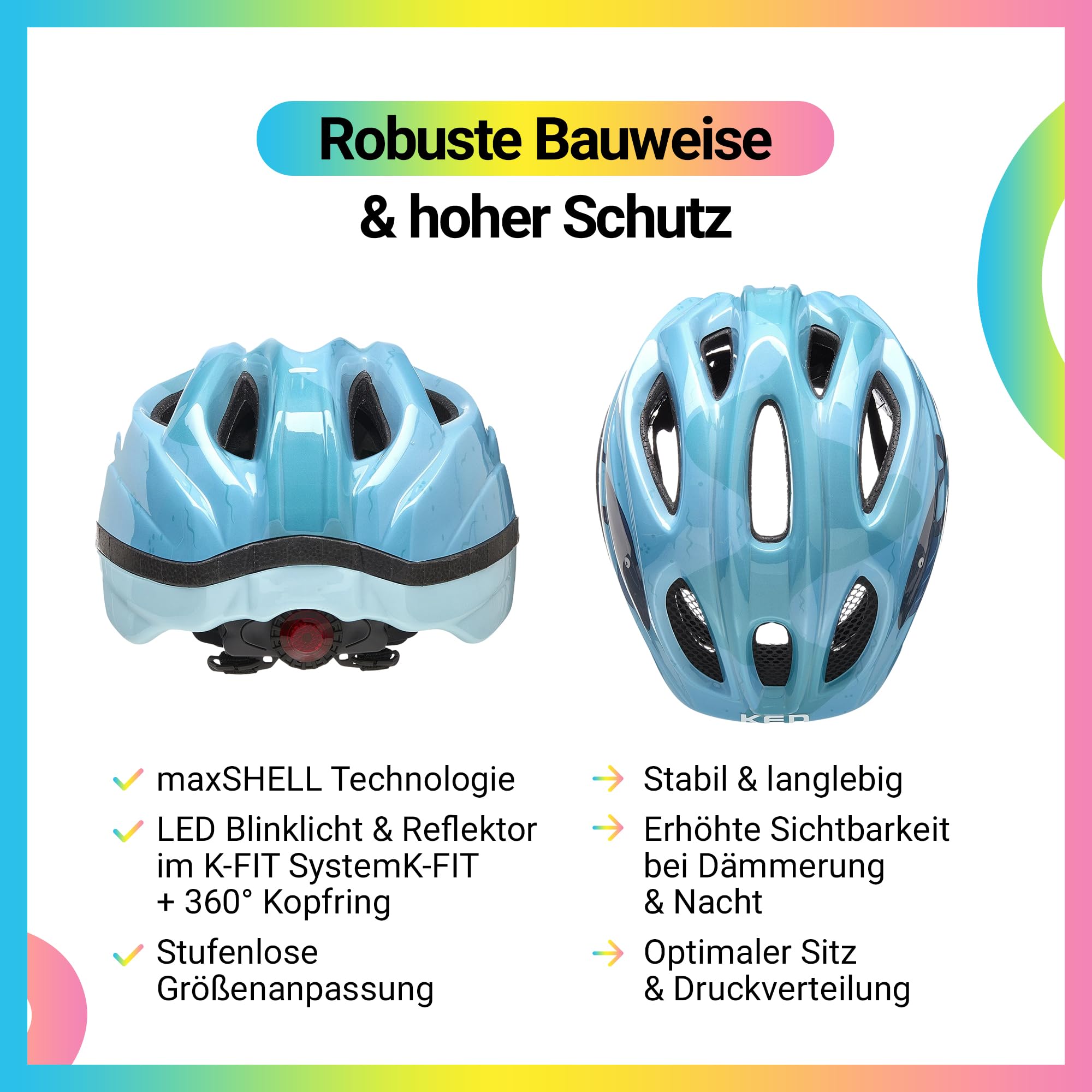 KED Meggy II Trend Fahrradhelm Für Kinder – Made In Germany, LED Rücklicht, MaxShell Technologie Und Präzise Größenverstellung