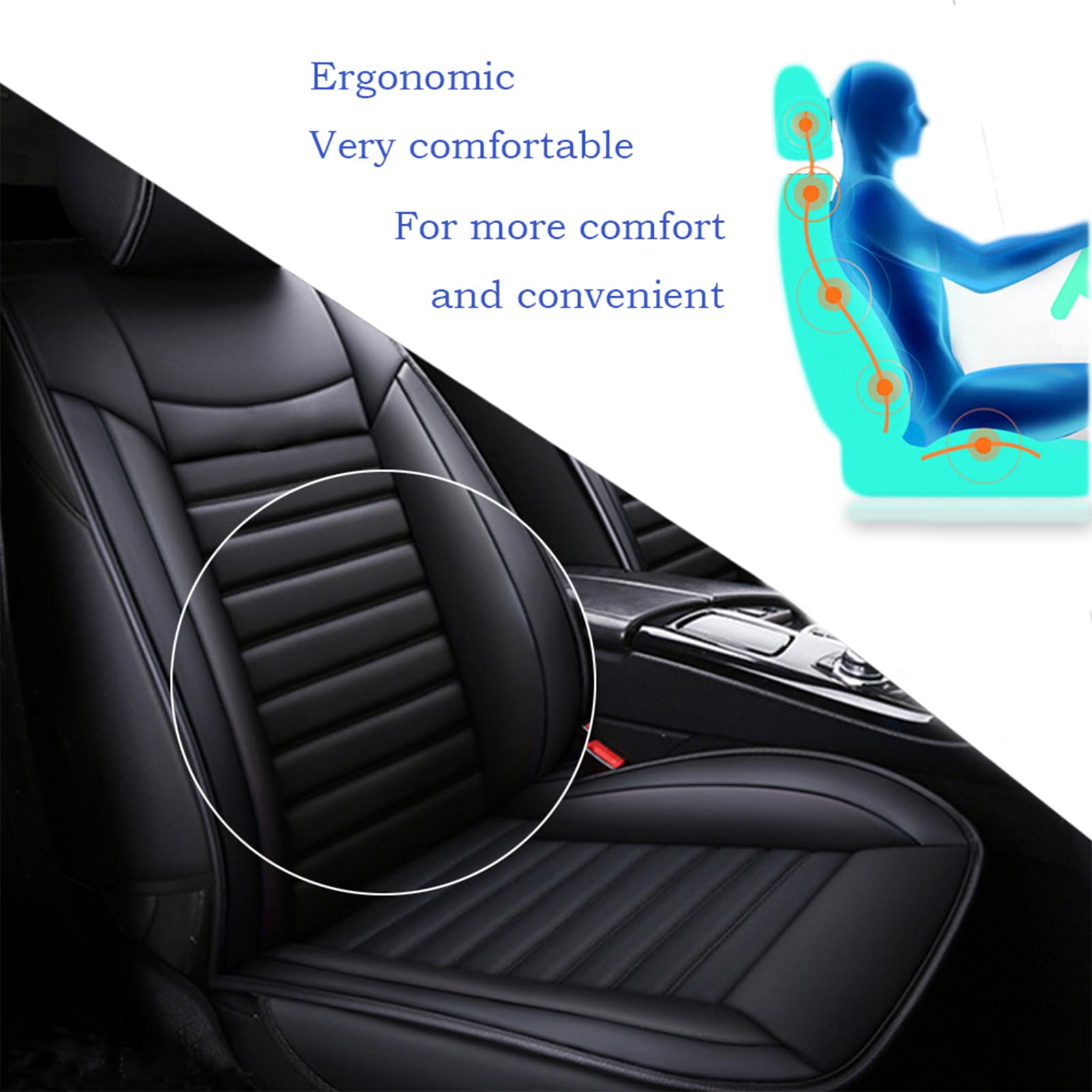 Juego de 2 fundas de asiento delantero de coche, impermeables, de piel sintética, color negro