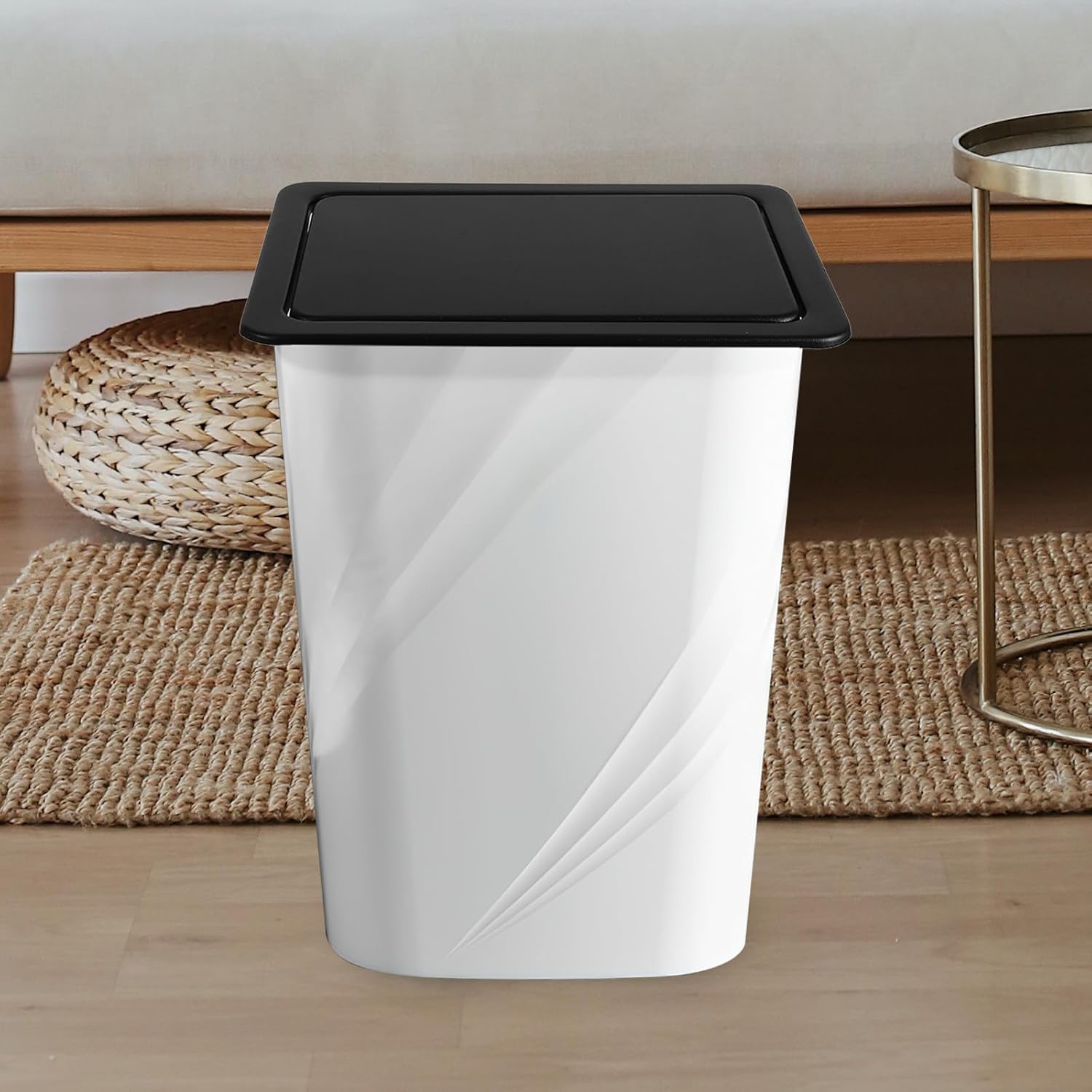 DOITOOL Stainless Steel Recessed Trash Can Lid Replacement, Black Square Flip Cover with Swing Flap for Kitchen and Bathroom Waste Bins, Sturdy Household Trash Bucket Accessory