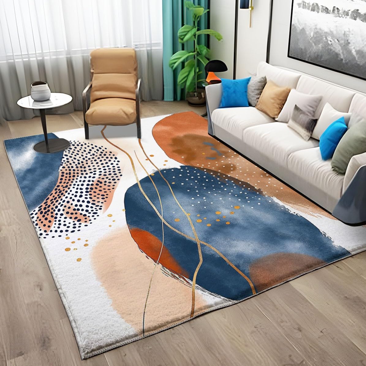 Akwarela Boho kolorowe klocki Dywan do salonu Wielokolorowy dywan do salonu z antypoślizgowym gumowym tyłem 120 x 160 cm Antypoślizgowy dywan wewnętrzny z krótkim włosiem do salonu i sypialni