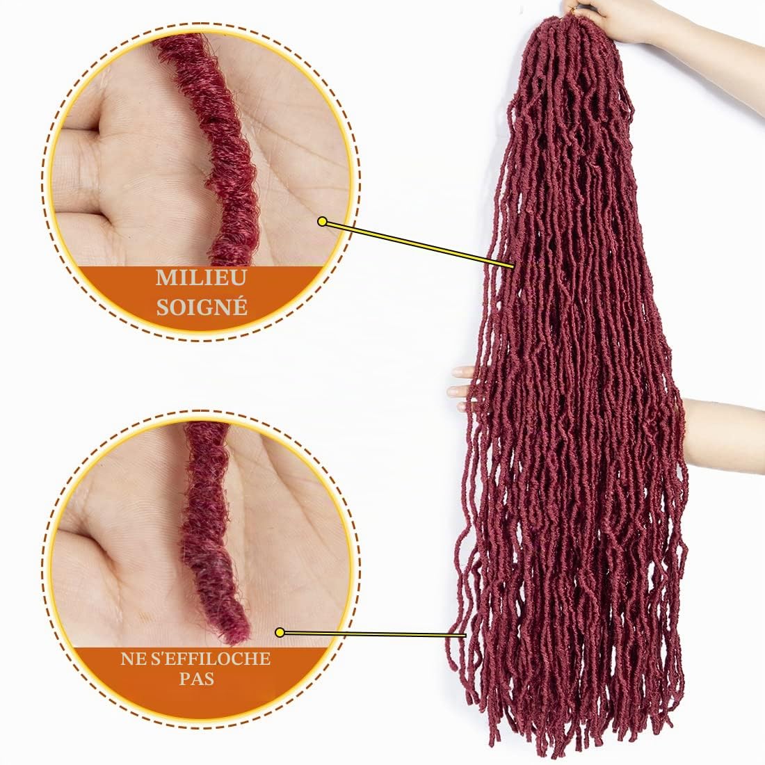 Lot de 6 extensions de cheveux synthétiques de 61 cm en fibre synthétique pré-bouclées et ondulées - Bordeaux (61 cm, insecte)