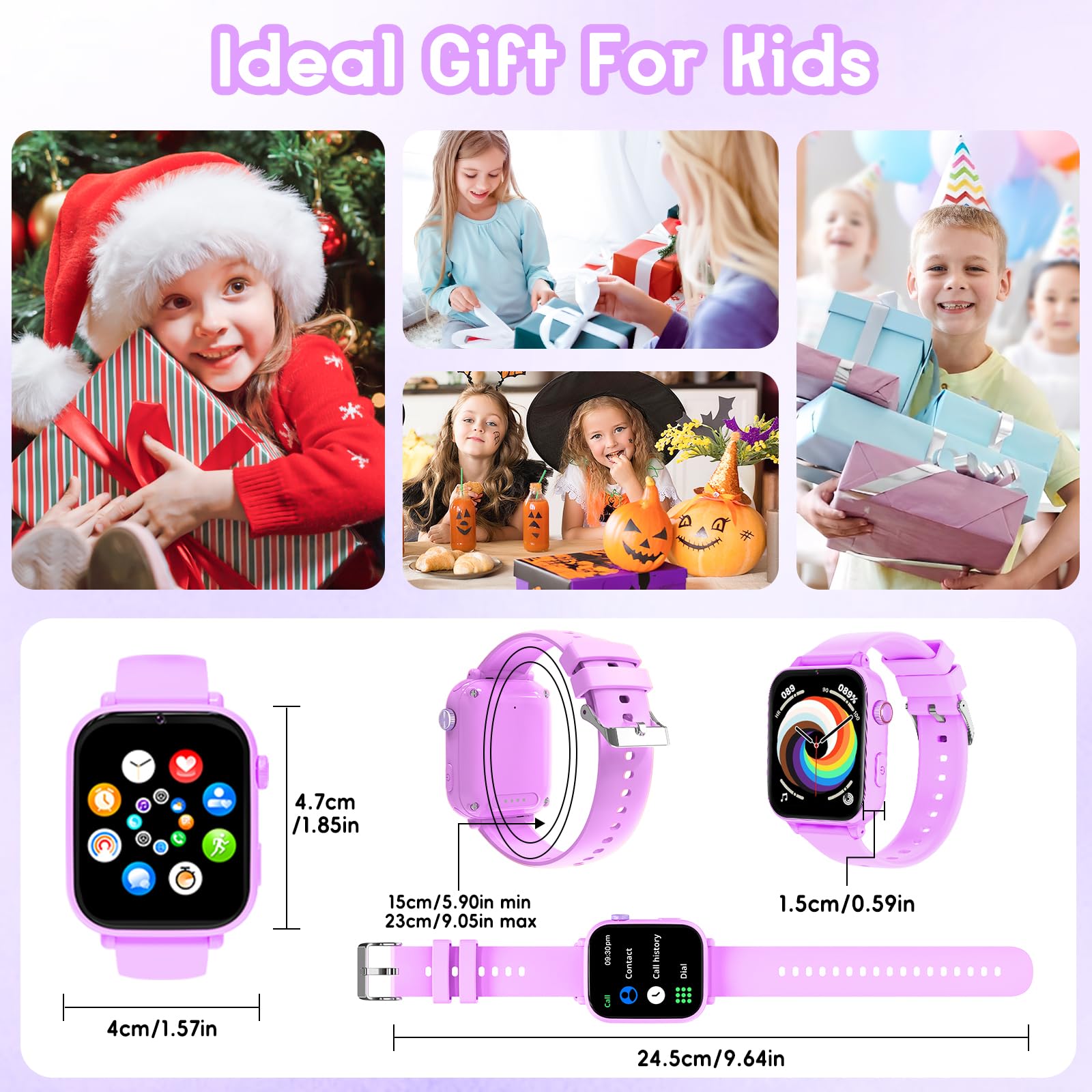PTHTECHUS Smartwatch Bambini, Orologio per Bambino Bambina GPS | 4G Telefono Gioco, Smartwatch Ragazza e Ragazzo 4-12 Anni Regalo, Orchid
