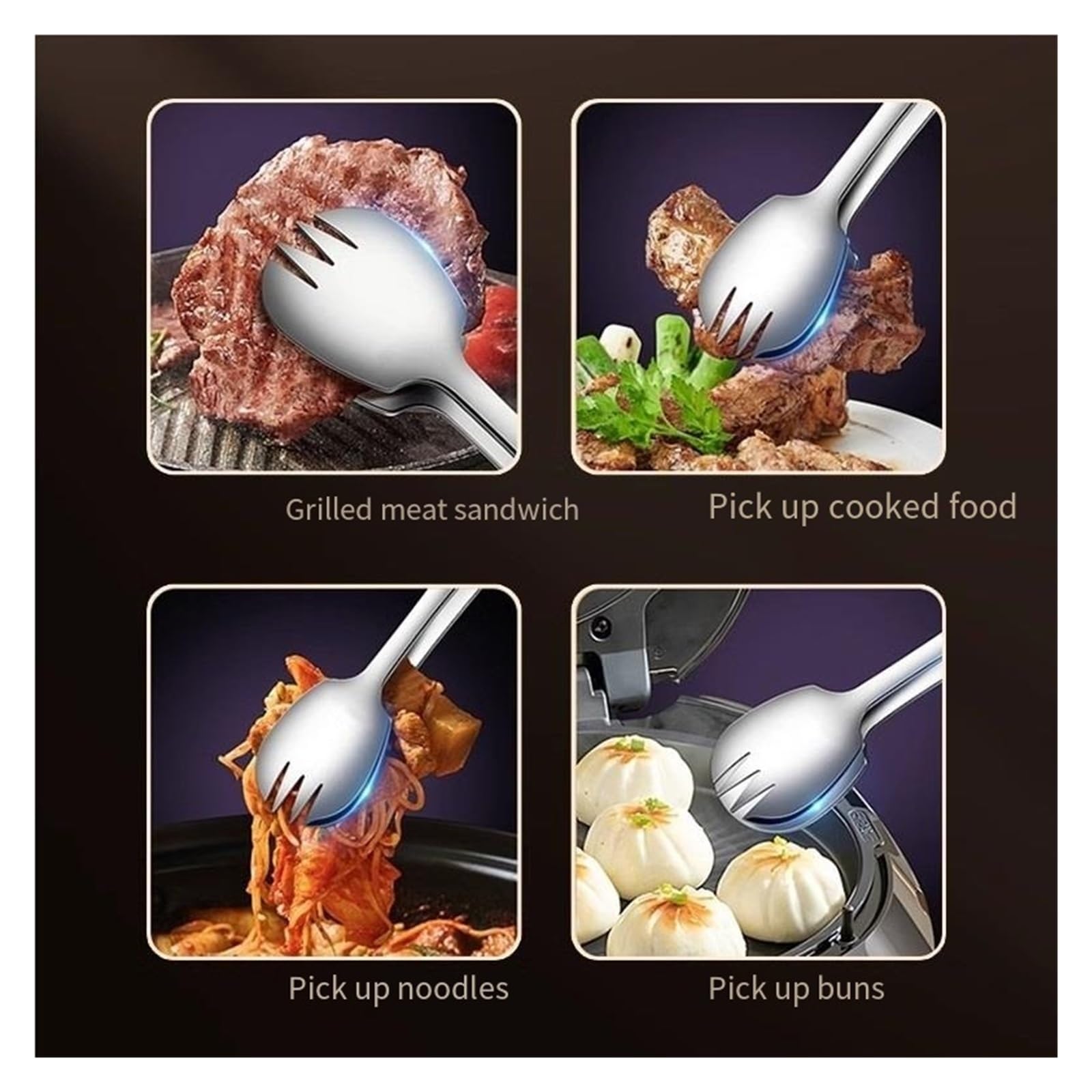 Pinze multifunzione in acciaio inox 316 di alta qualità, ideali per raccogliere noodle, cucinare e mangiare a casa o in hotel (grande)
