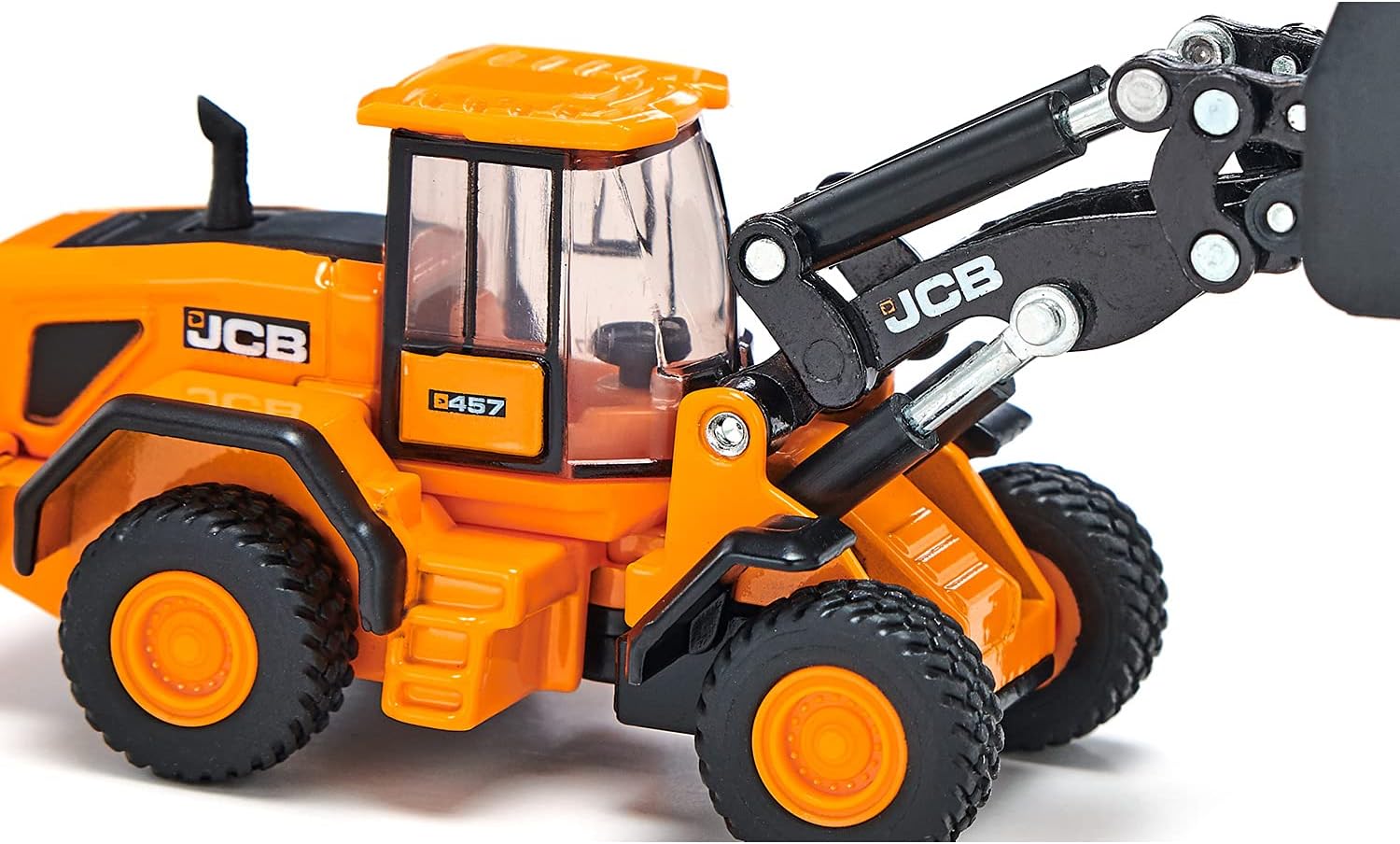 Siku 1789 JCB 457 WLS Wheel Loader, side view showing the movable shovel mechanism
