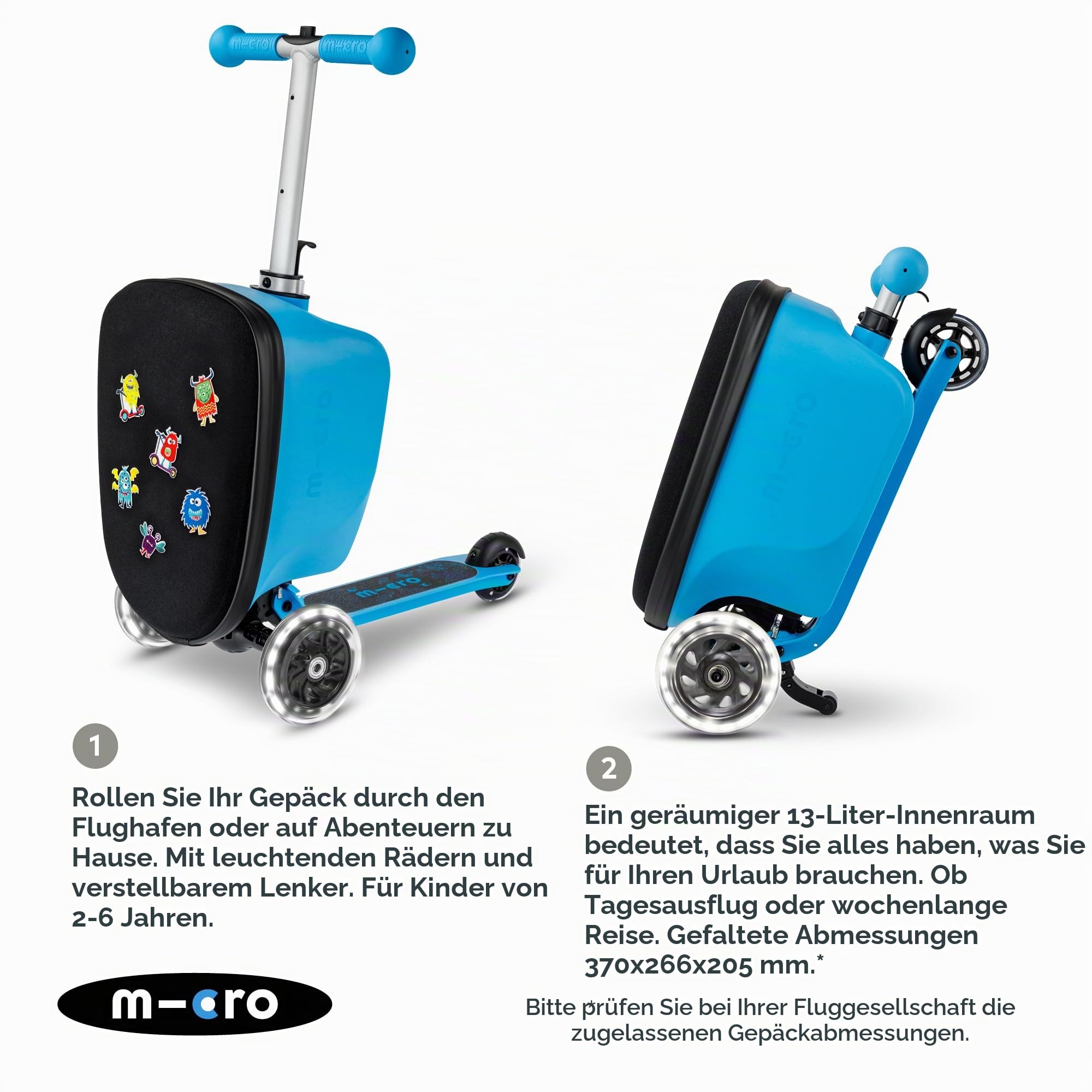 Micro™ Luggage junior Patch & Play | Kindertrolley mit Scooter | Höhenverstellbar & klappbar | Reisekoffer | Kinder Handgepäck | Koffer, Trolley & Roller in einem ab 3 Jahre