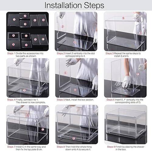 Miniatura 7 de DILIBRA - Paquete de 2 contenedores organizadores apilables de plástico con cajón extraíble, grandes cajones de almacenamiento de acrílico