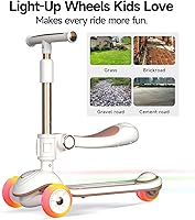 Vista 6 de 2-in-1 Kick Scooter, Adjustable Height Handlebars & Removable Seat, Foldable 3 Wheel LED Lighted Kick Scooter with Wide Anti-Slip Deck, for Kids