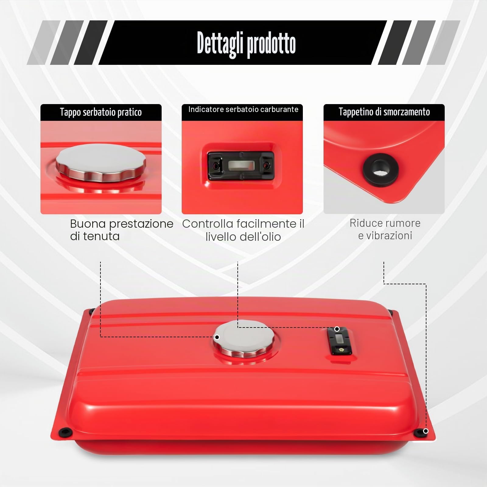 Generatore serbatoio carburante [15 l ferro] universale per generatori di corrente, con filtro e rubinetto, 54,9 x 36 cm (rosso) per cantieri/lavorazione del legno