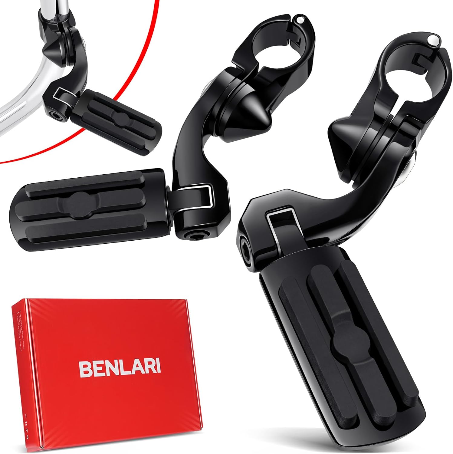 Benlari Highway Pegs 1in 1-1/4 in Highway Footpegs 304 Stainless Steel Long Angled Adjustable Fit For Harley Touring Street Glide Road King Electra Glide Softail Dyna Black Style2