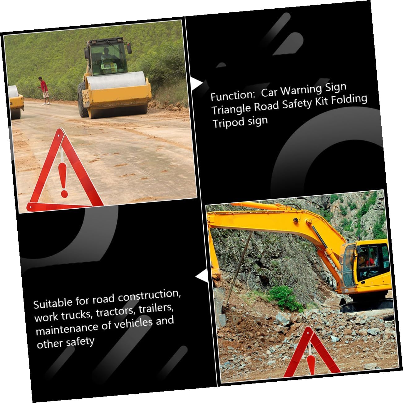4Pcs Car Safety Triangle Kit Road Warning Signs for Situations Easy to Install Resistant to Wind and Wear for Vehicle Maintenance and Roadside Assistance