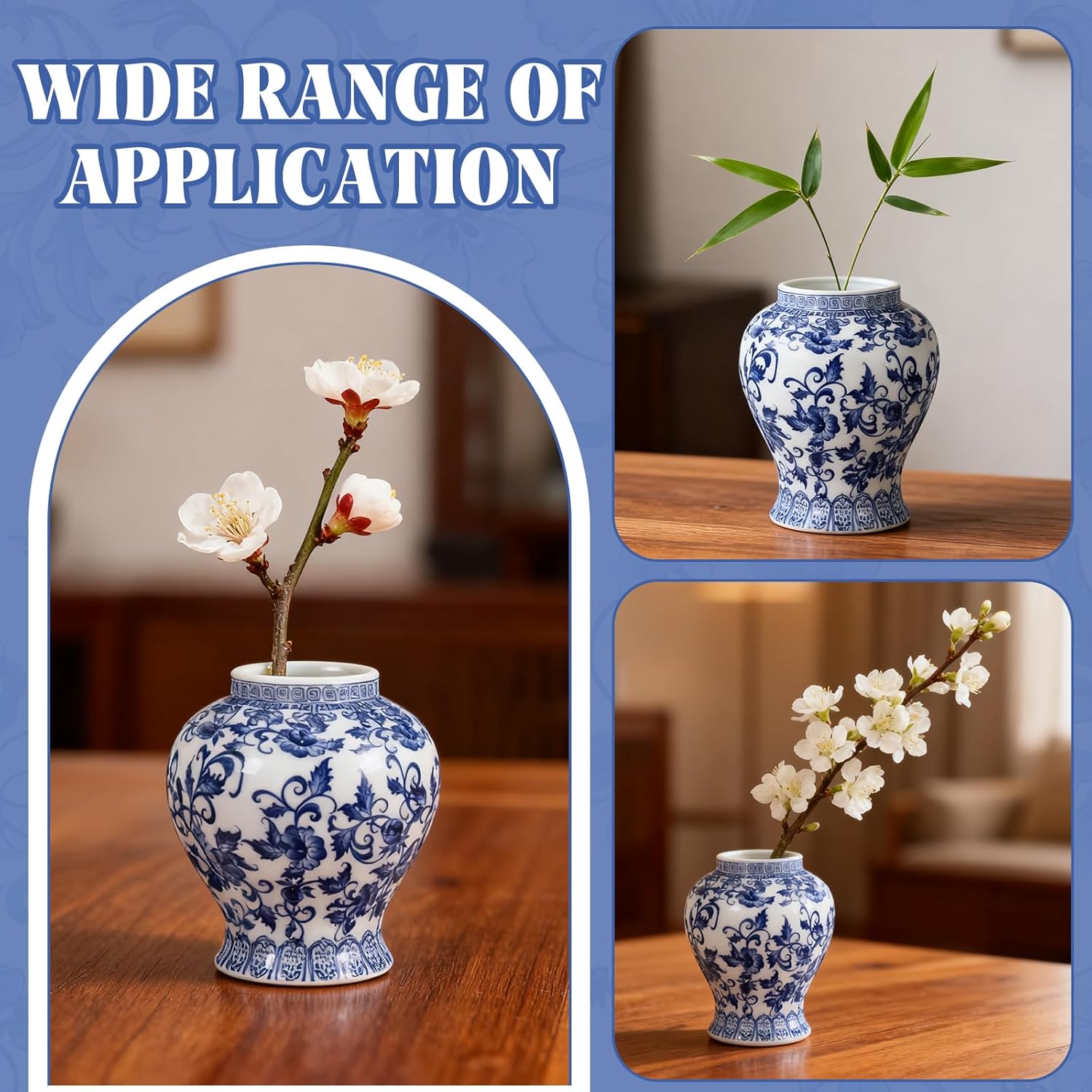 Chinoiserie Ginger Jar with Gilt Edges,7.87 Inch Ceramic Blue and White Ginger Jar with Lid,Porcelain Ginger Jars Vase for Home,Living Room,Coffee Table,Shelf Decor