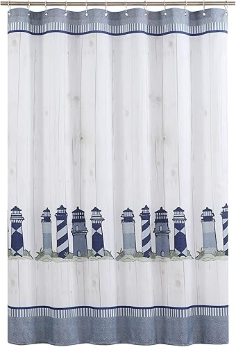 Miniatura 7 de Lighthouse Farmhouse - Cortina de ducha de tela de poliéster impermeable con estampado de mar azul y blanco para baño, tamaño pequeño, 54 pulgadas