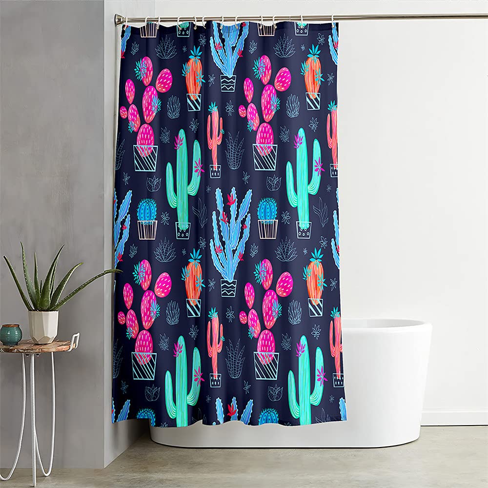 Rideau de douche cactus en polyester avec crochets pour salle de bain