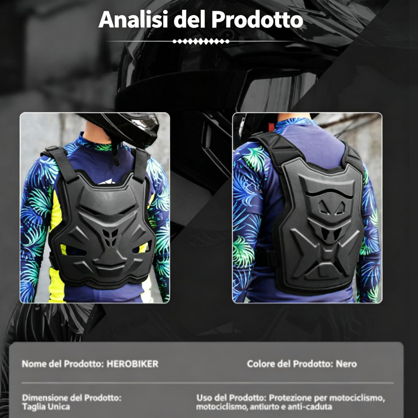 Armatura Torace con Protezione Doppia Strato, Pettorina Motocross Resistente Agli Urti, Imbottitura Fibbie Regolabili, Ventilazione Ergonomica, Adatto per Ciclismo Motocross Motociclismo