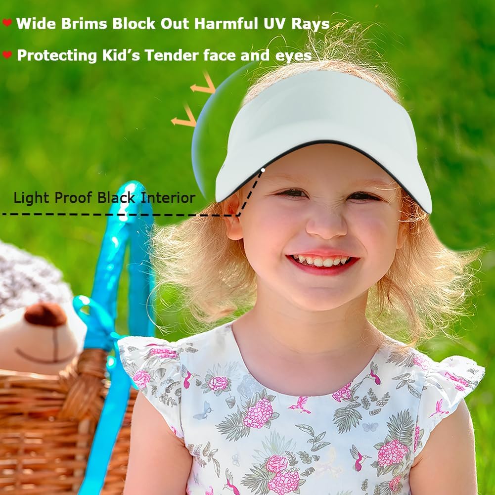 Kids Visor Sun Hat UV Protection Adjustable Elastic Sports Beach Cap Foldable Wide Brim for Boys Girls Ponytail