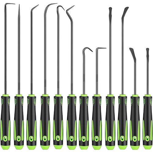 12 Pcs Pick Set Mechanic, Hook and Pick Tool Set with Non-Slip Grip, Long and Short Automotive Pick Set for Auto Oil Seal/O-Ring Gasket Removal Remover, Car Repair, Mechanical and DIY Use