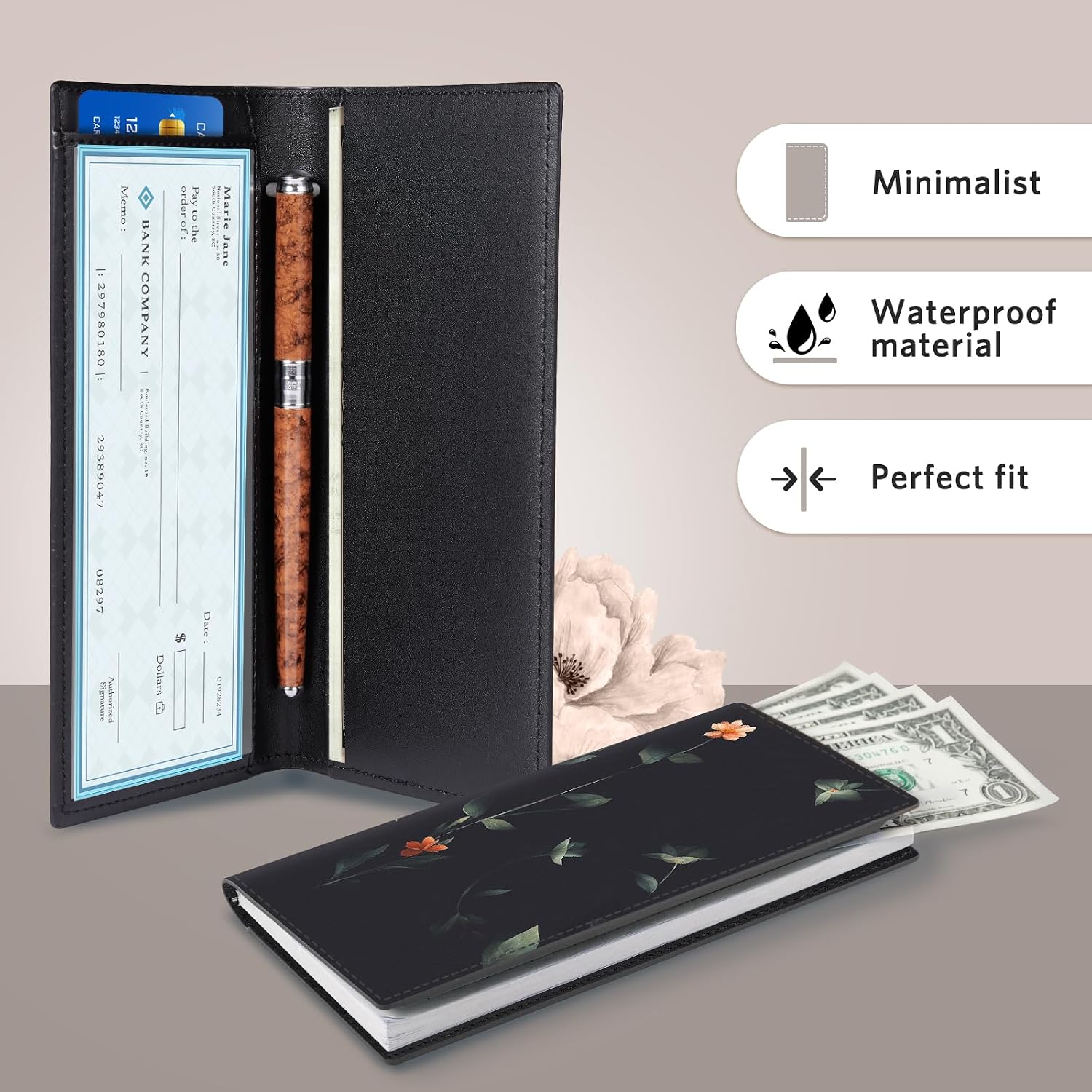 CoBak Checkbook Cover for Women & Men - PU Leather Case with RFID Blocking image 4
